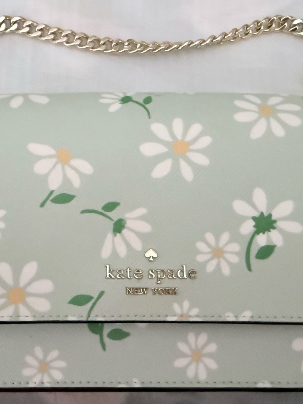 kate spade mint green floral clutch with gold chain